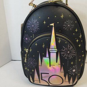 COPY - Disney Parks 50th Anniversary Loungefly Backpack Castle Gold Black New w…